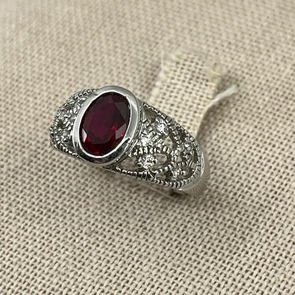Vintage 925 Sterling Silver Red Oval Ring - Size 6, 4.1g - Picture 8 of 17